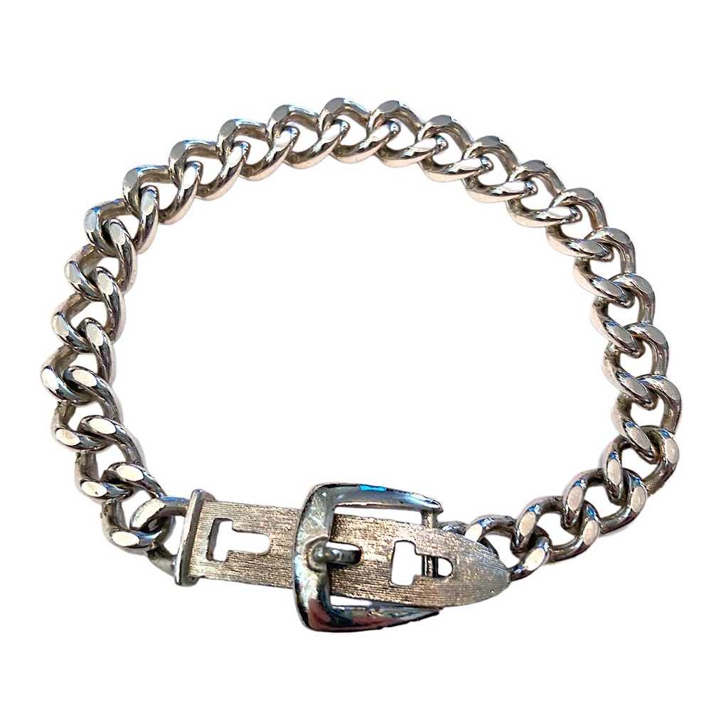 1970s AVON Buckle Chain Bracelet Curb Link Silver